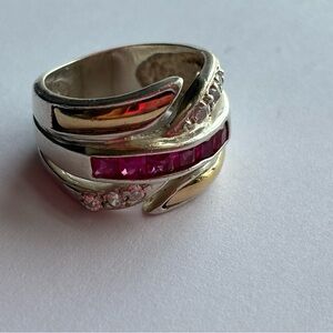 Funky sterling silver and 18k gold ring size 7